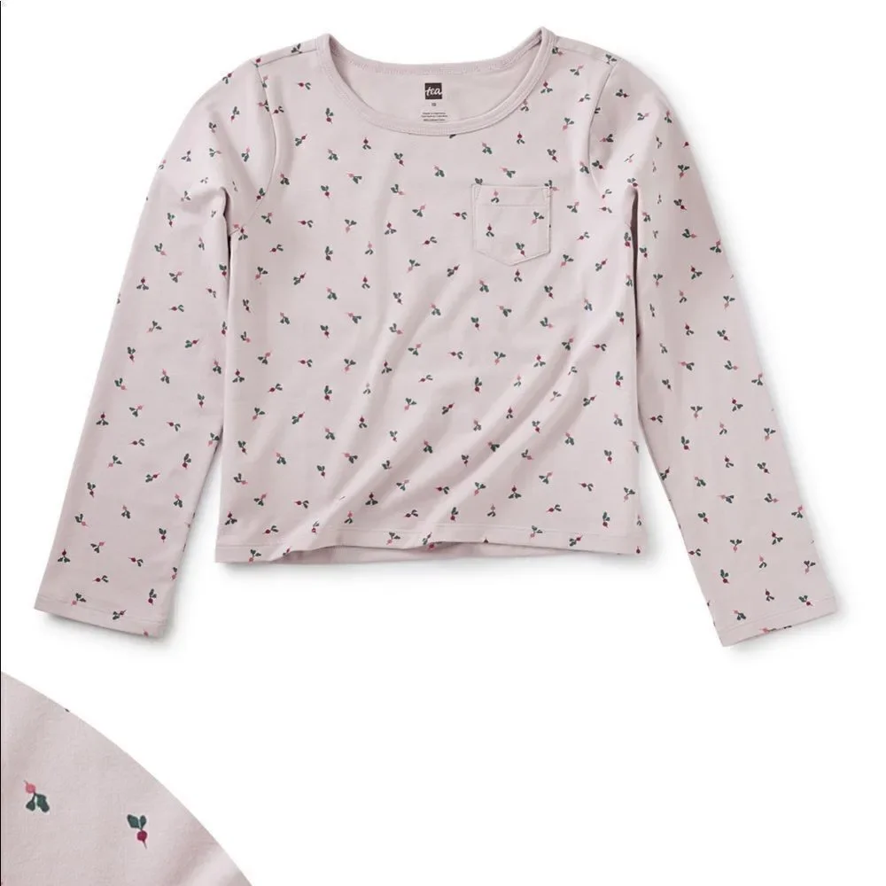 NWT New TEA COLLECTION Baby Radish Print Pocket Tee Shirt Lavender 14